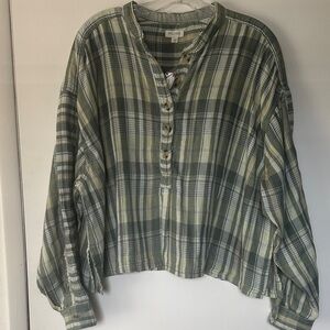 Pilcro Plaid Button-Up Lightweight Shirt - Green & Cream